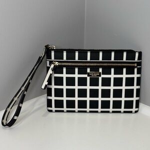 Kate Spade Laurel Way Tinie Wristlet Black and White Checkered Pattern